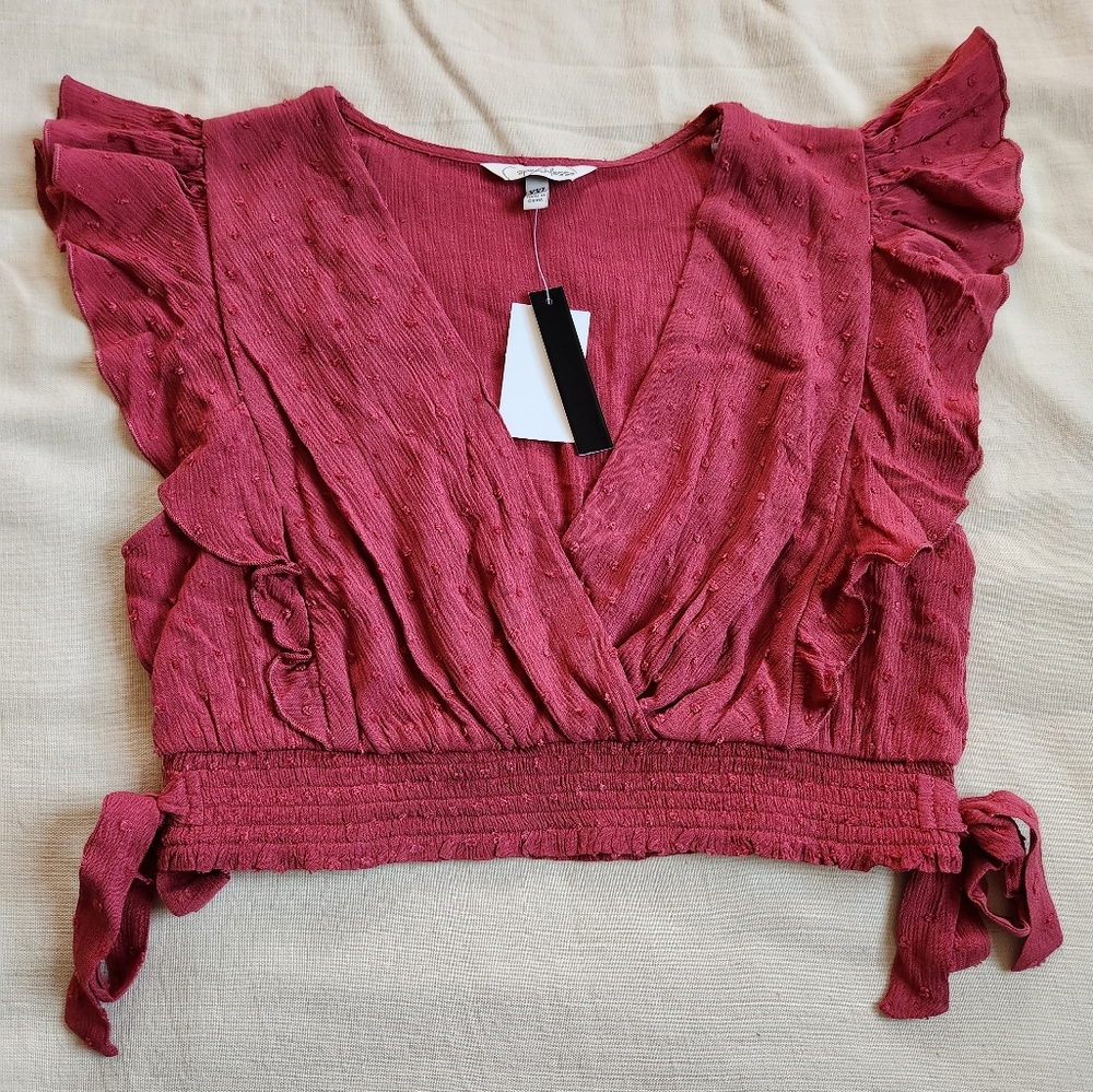 Junior's Surplice Ruffle Top